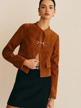NWT COMMENSE Suede Cropped Jacket in Chestnut Brown Size s